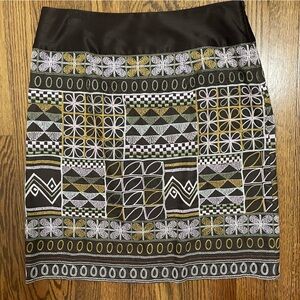 Etcetera Brown Purple Pink Embroidered 100% Silk Skirt Size 6